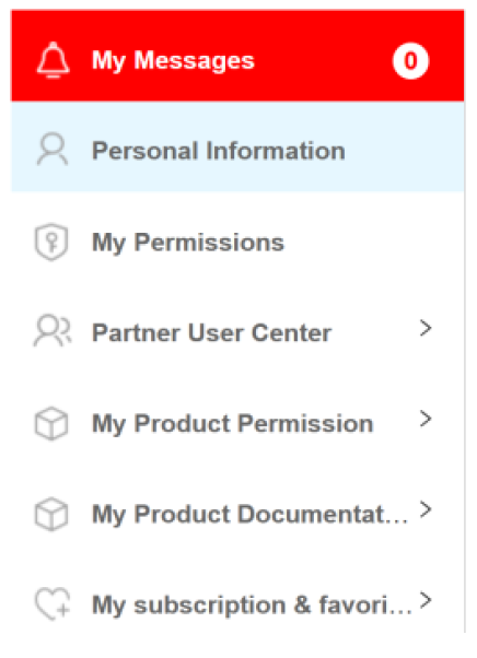 Menu boczne z opcją Personal Information